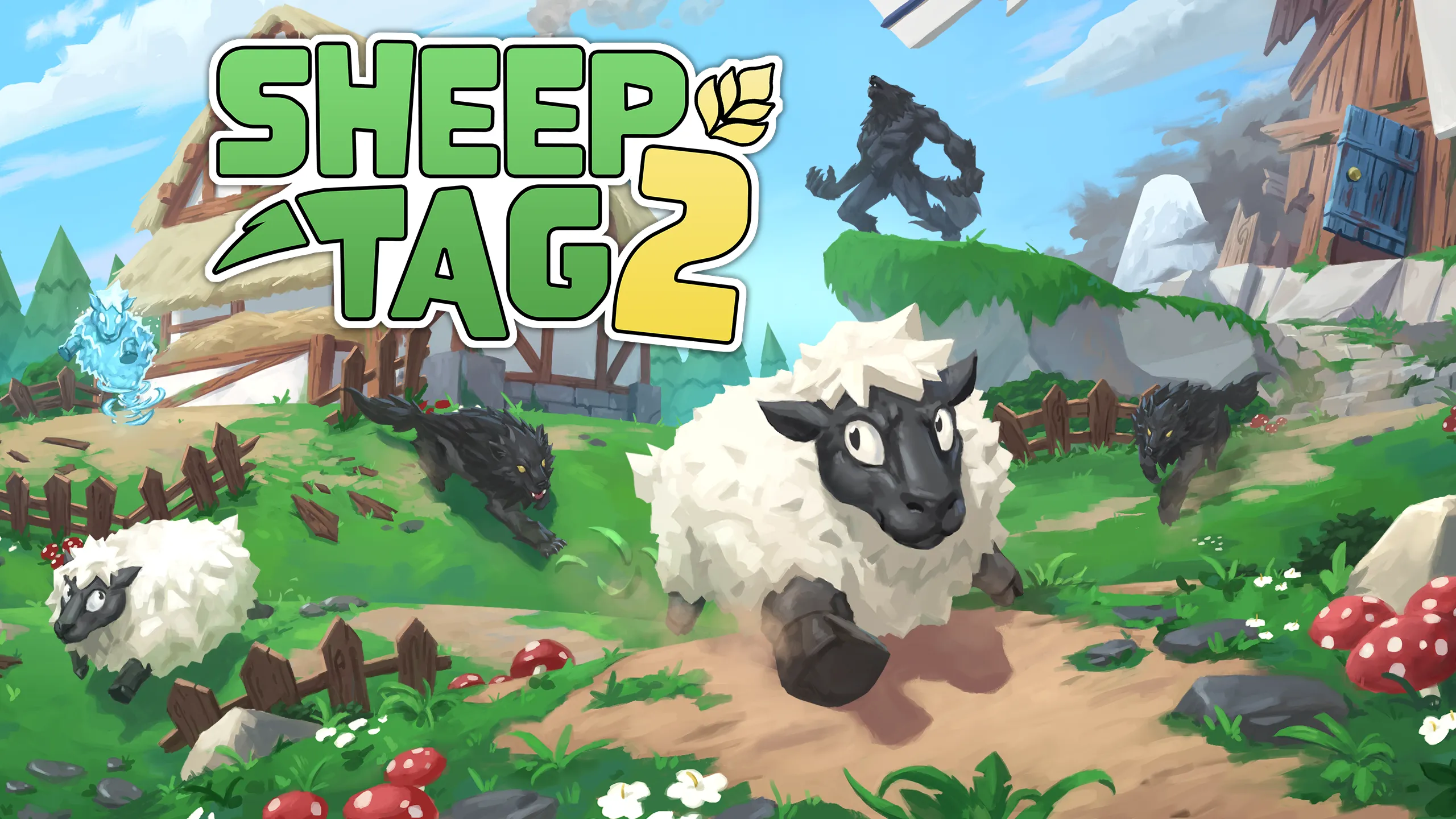 Sheep Tag 2 key art with the game logo across the pasture.