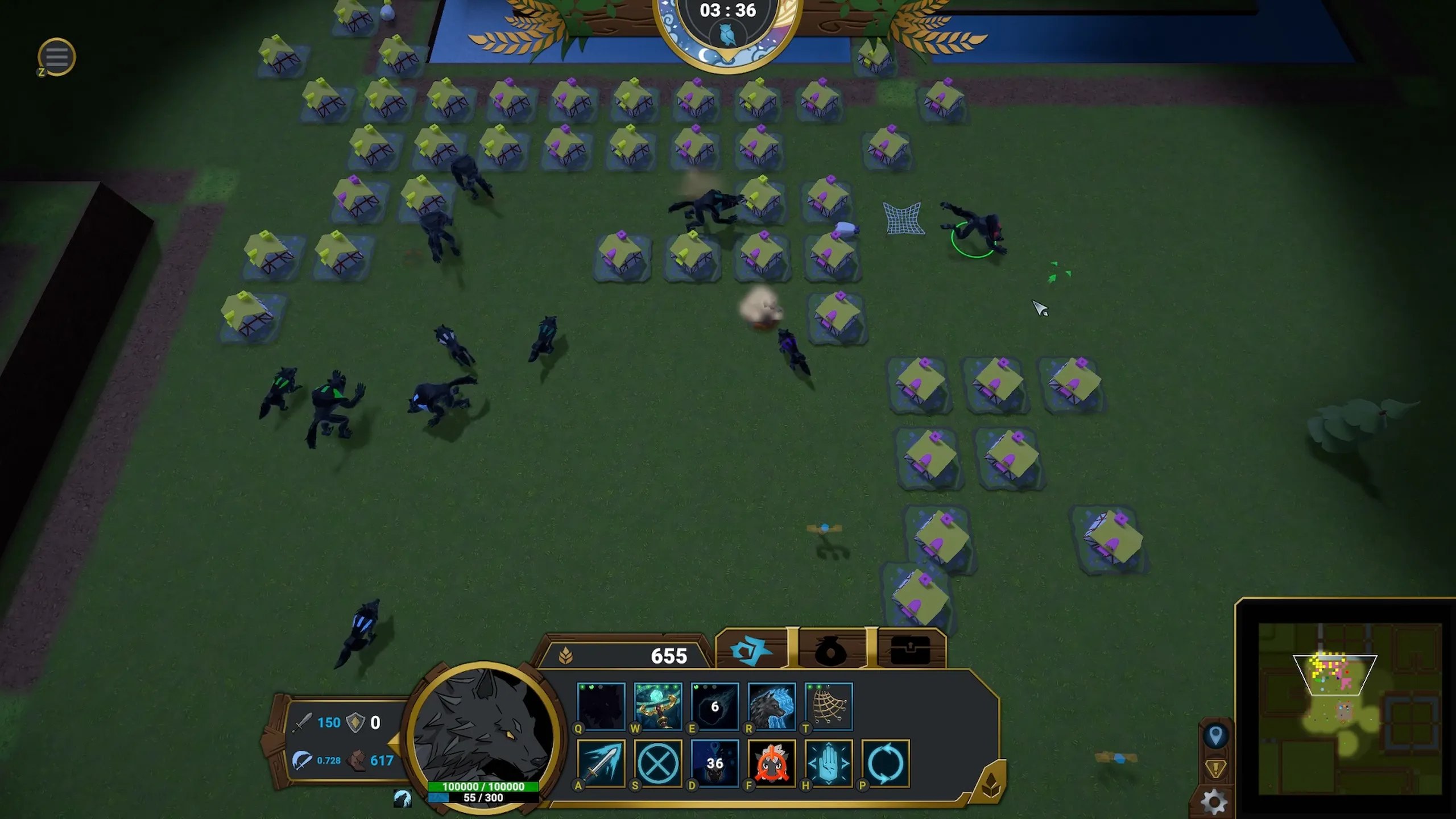 Playing as a Wolf at night, the pack sweeps across an open field toward a Sheep's farms.