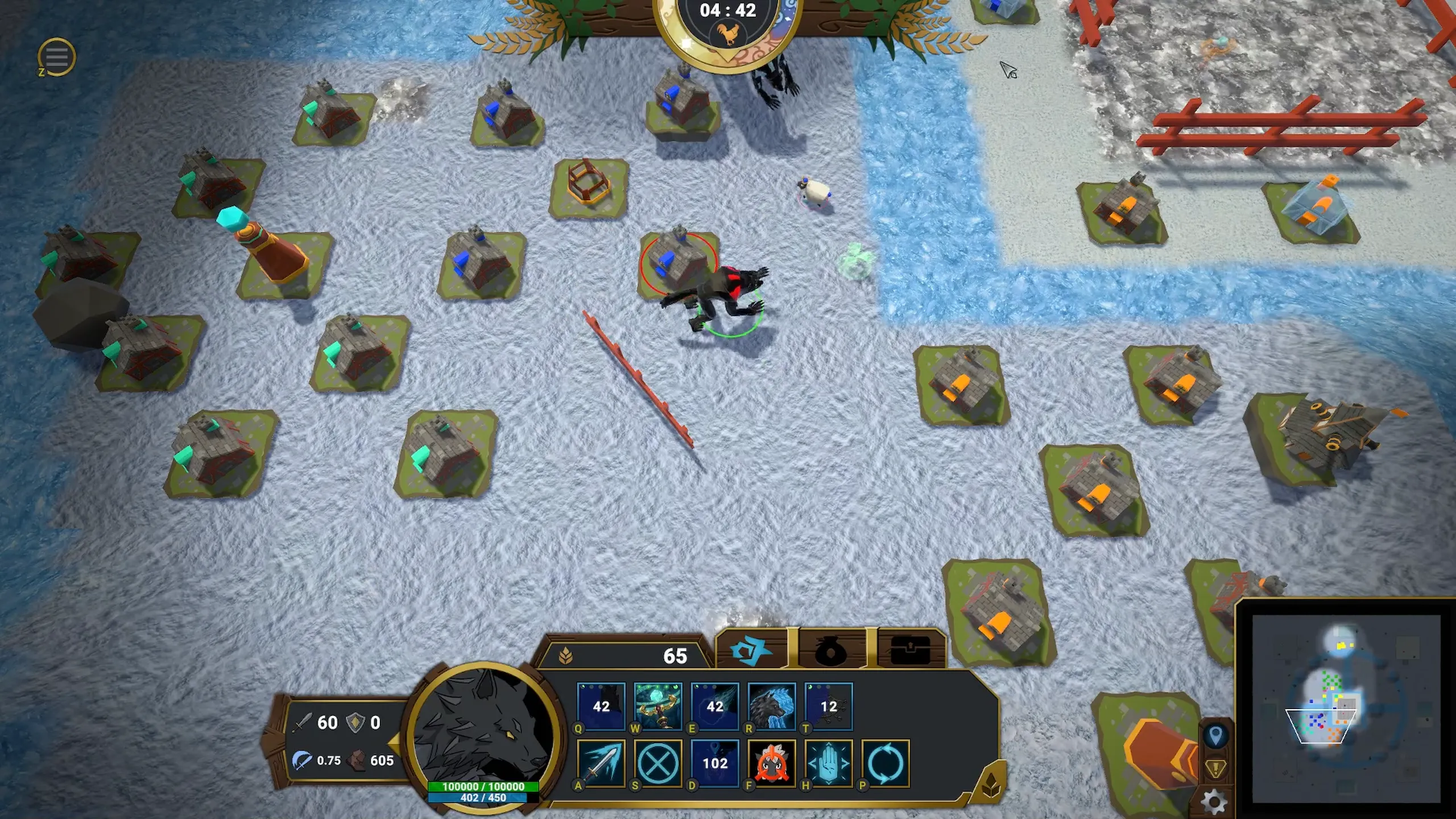 Wolves prowl a snow-covered map beside open water while scattered farms dot the ice.